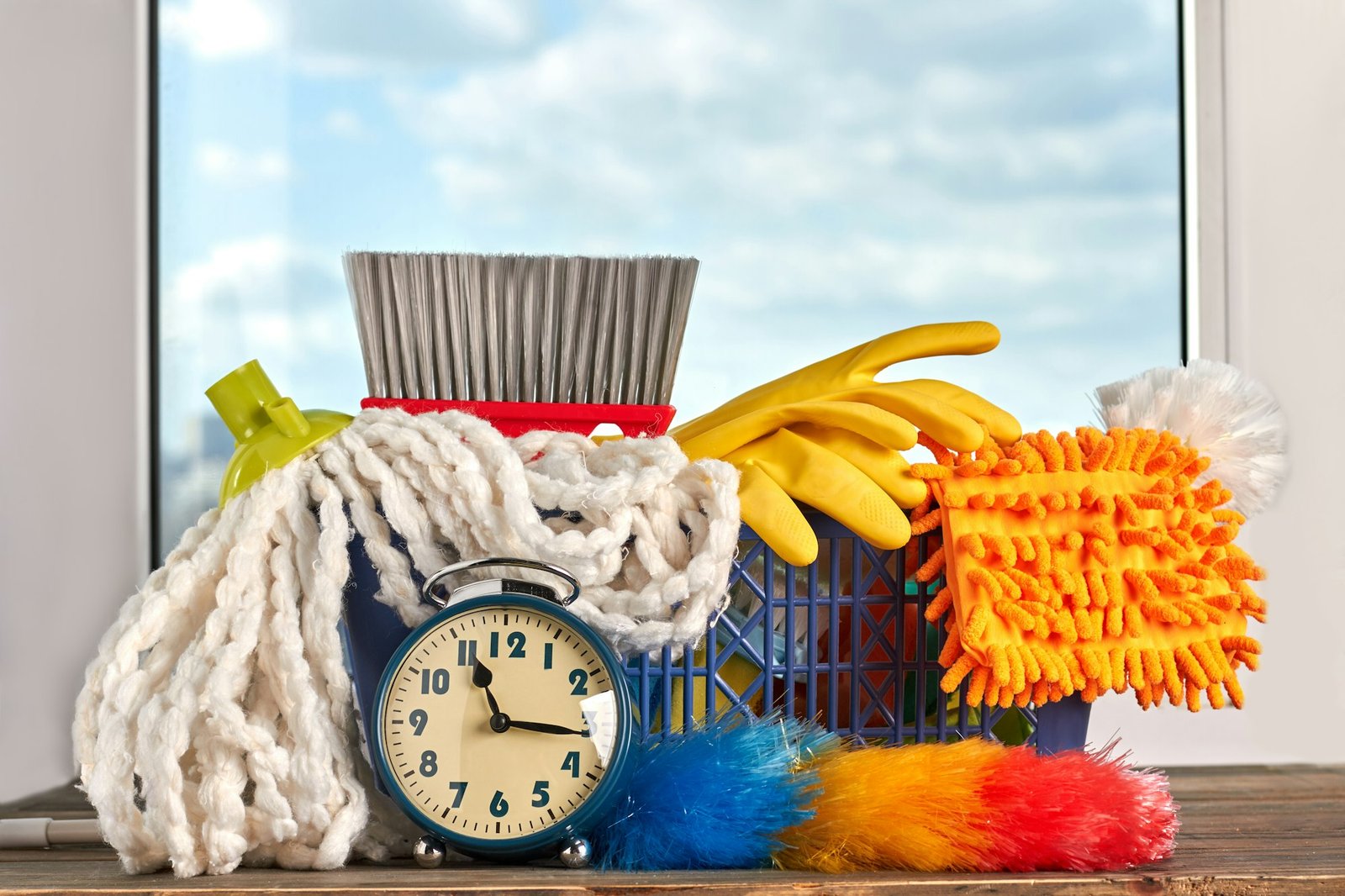 cleaning time with cleaning supplies